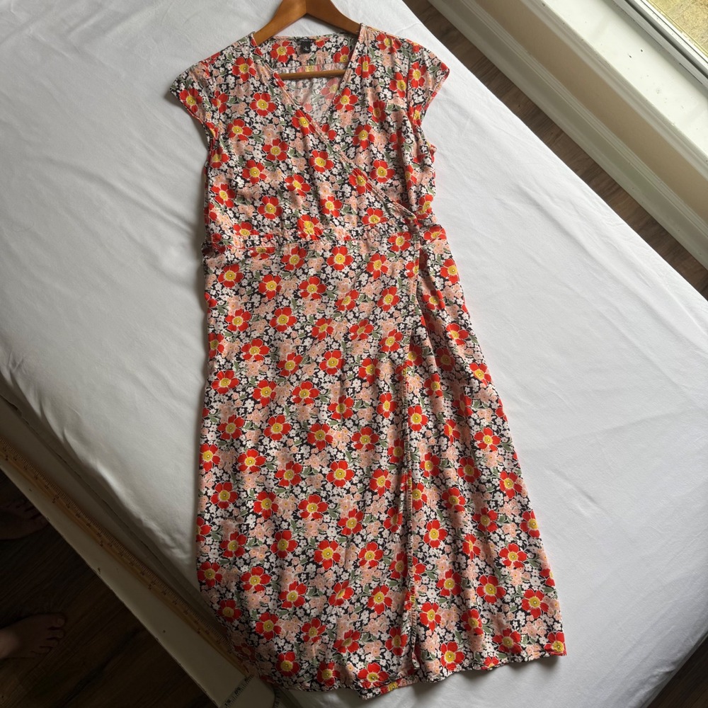 J.Crew Mercantile Floral Wrap Dress L Viscose Midi Maxi Cottagecore Trad Church
